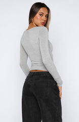 Whisper To You Long Sleeve Top Grey Marle