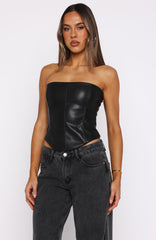 Wipe My Mind Strapless PU Bustier Black