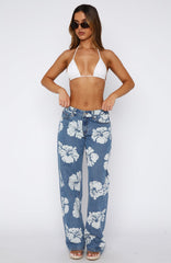 Jeanie Low Rise Wide Leg Jeans Flower Print