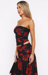 Save My Love Strapless Top Black Scarlet Bloom