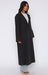 Walk By Me Oversized Coat Charcoal Pinstripe