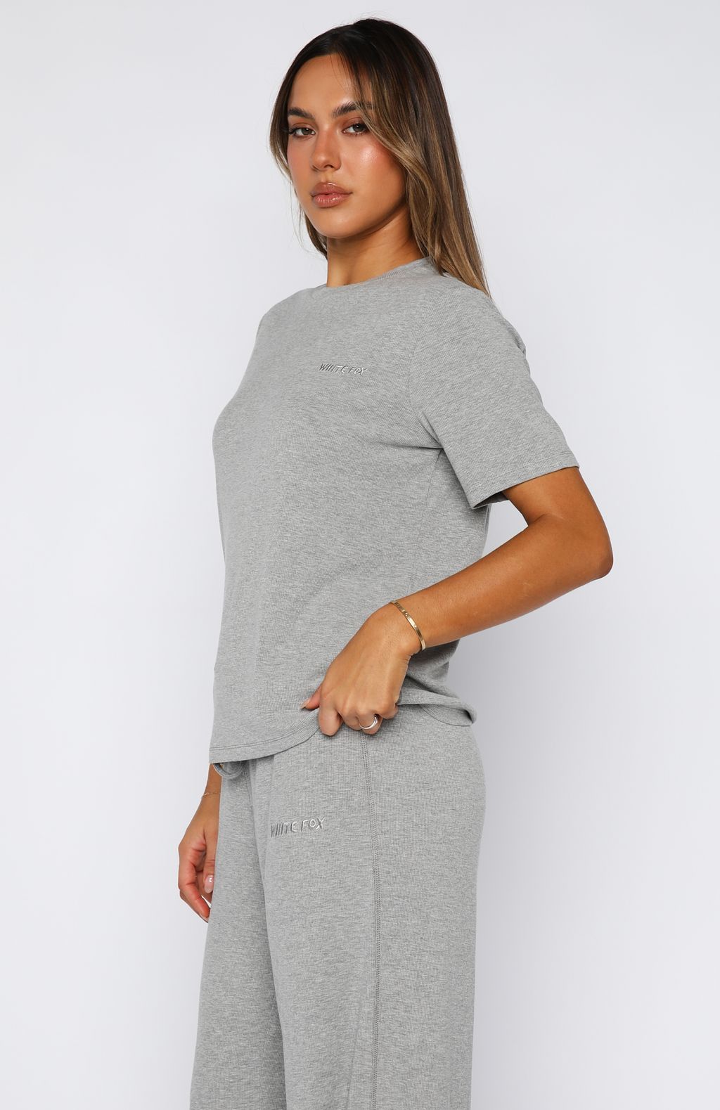 Come A Long Way Soft Lounge Ribbed Tee Grey Marle