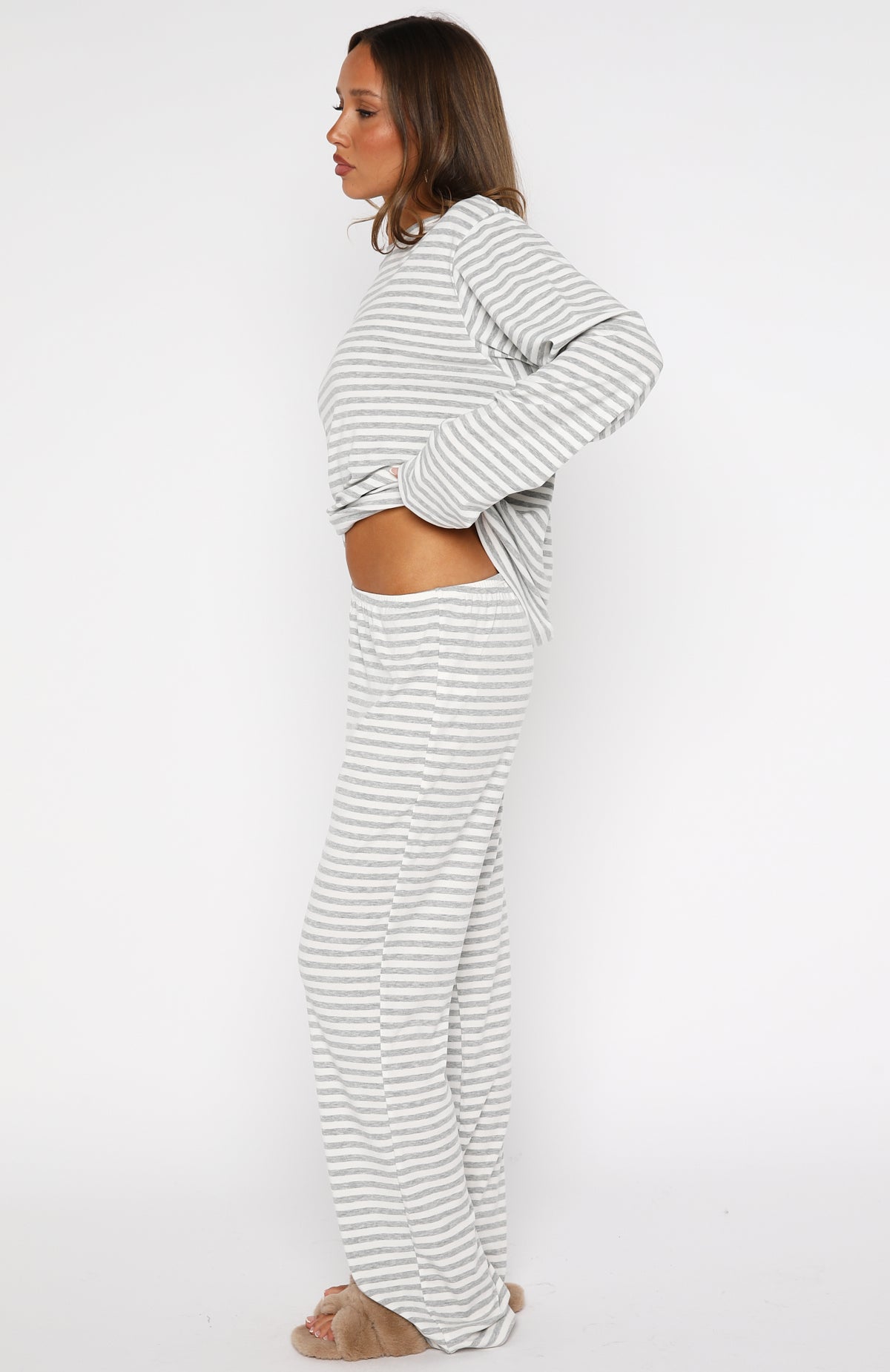 Slow Life Pyjama Pants Grey/White Stripe