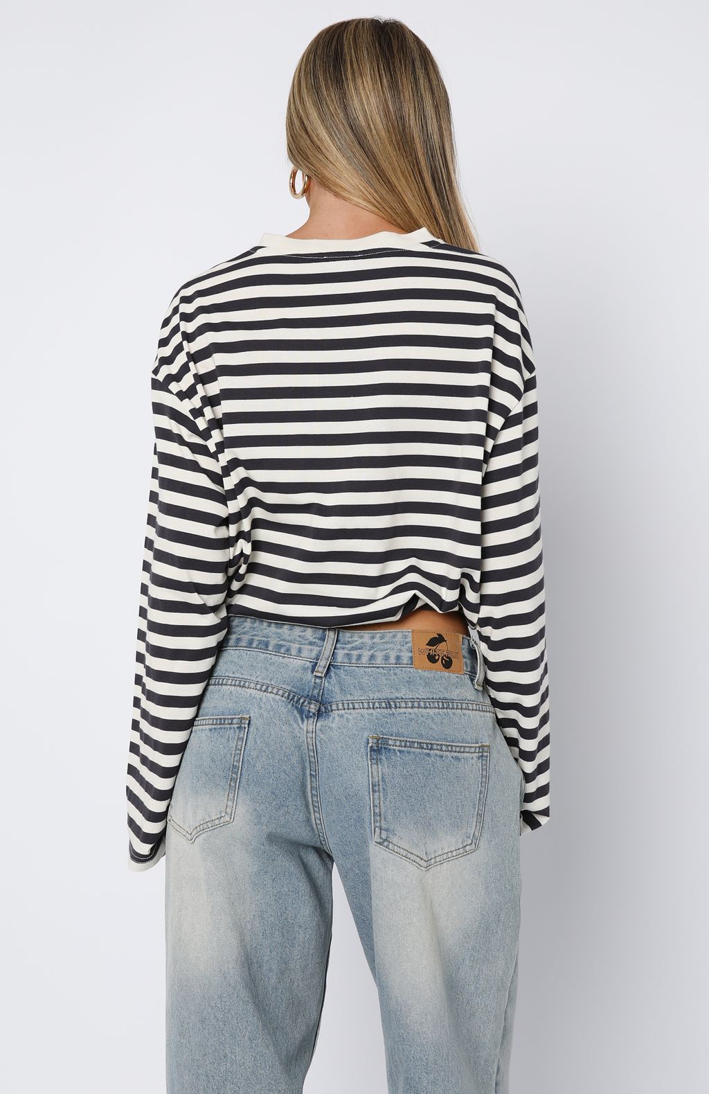 First Time Here Long Sleeve Tee Charcoal/Cream Stripe