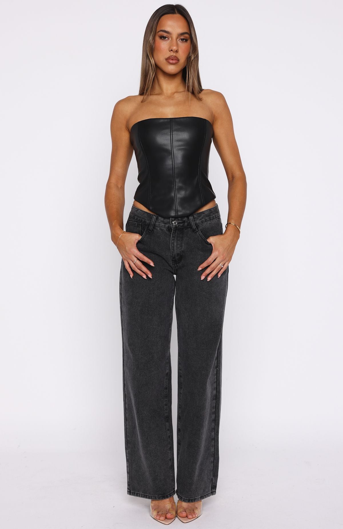 Wipe My Mind Strapless PU Bustier Black