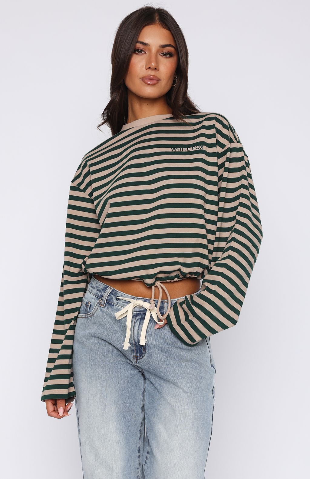 First Time Here Long Sleeve Tee Green/Tan Stripe