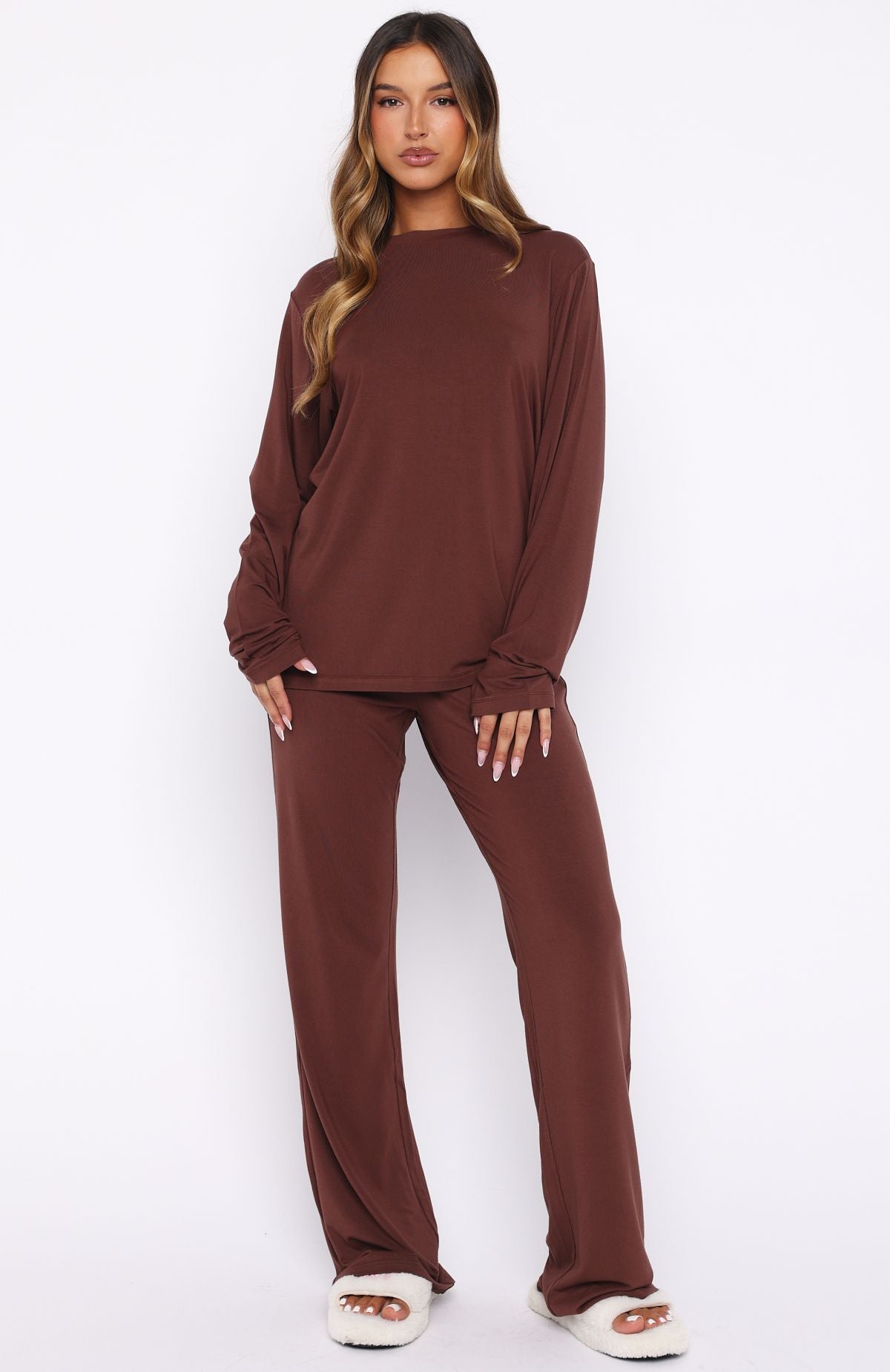 Slow Life Long Sleeve Pyjama Top Chocolate