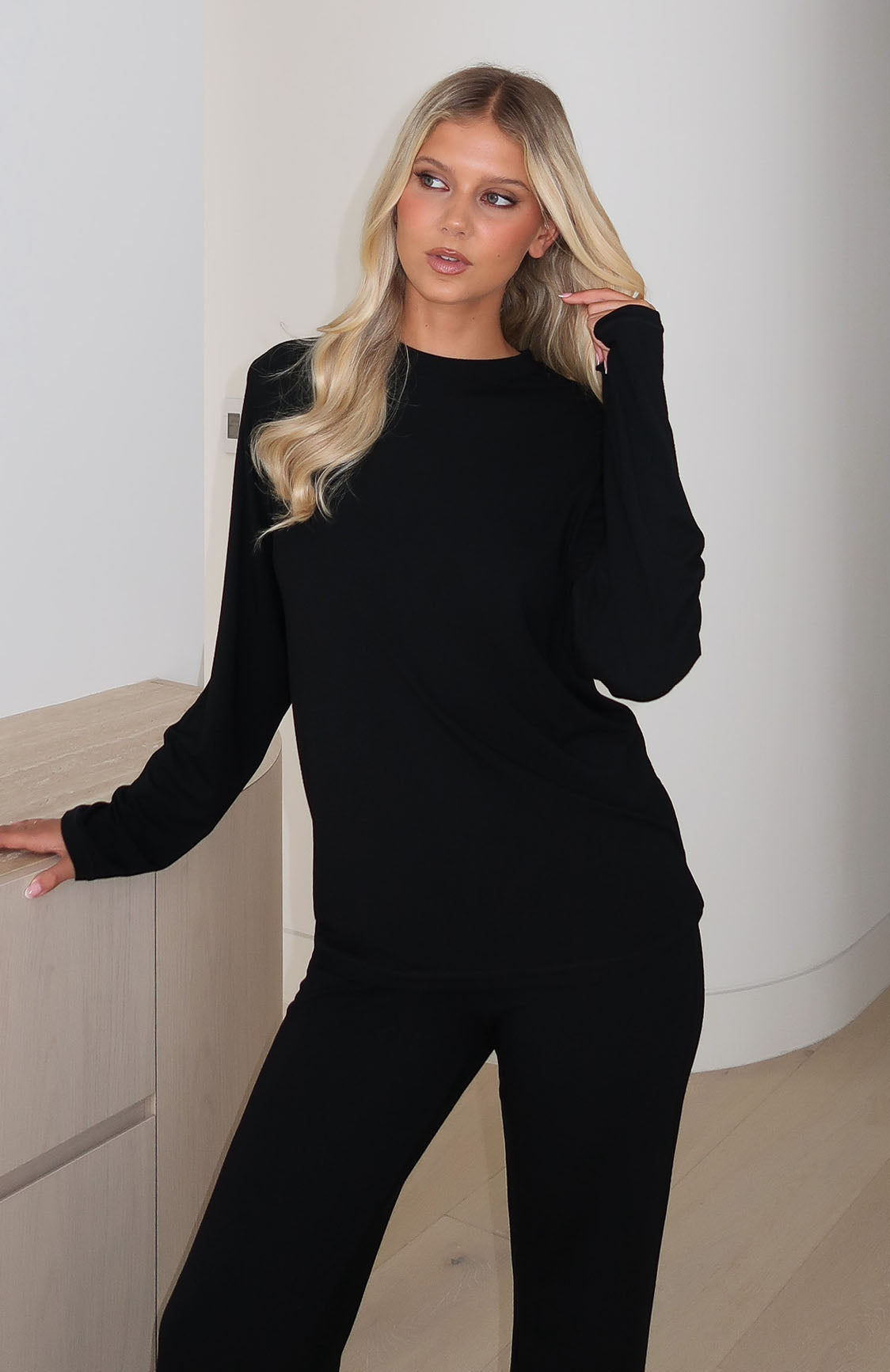 Slow Life Long Sleeve Pyjama Top Black