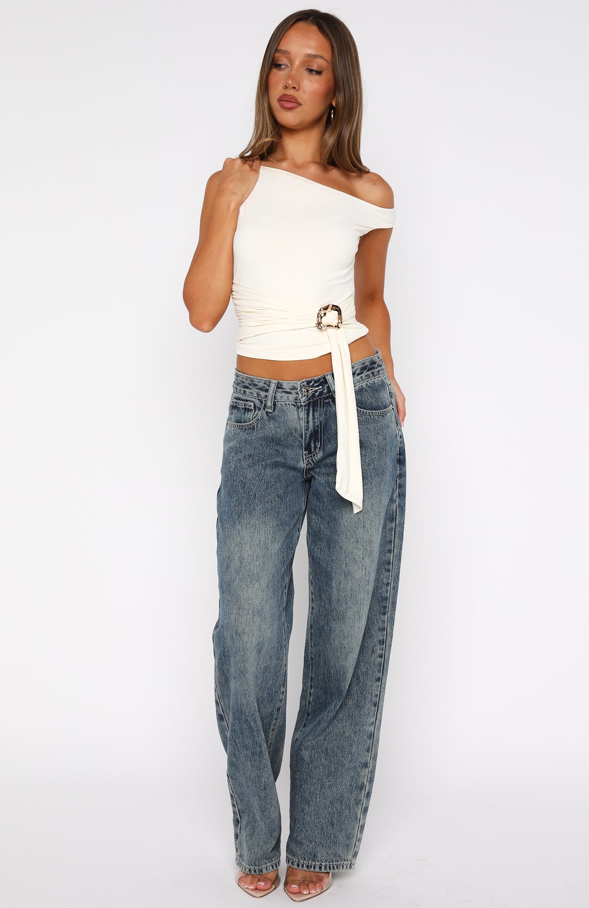 Stuck In A Dream Off Shoulder Top Bone