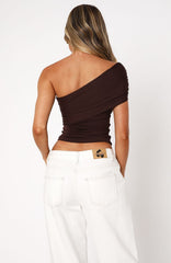 Don't Worry About It One Shoulder Top Chocolate